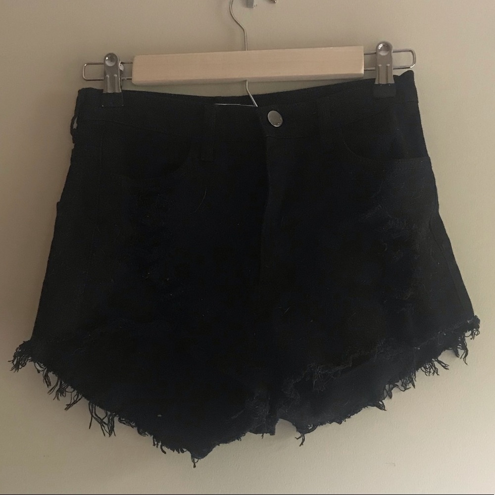 Distressed jean shorts